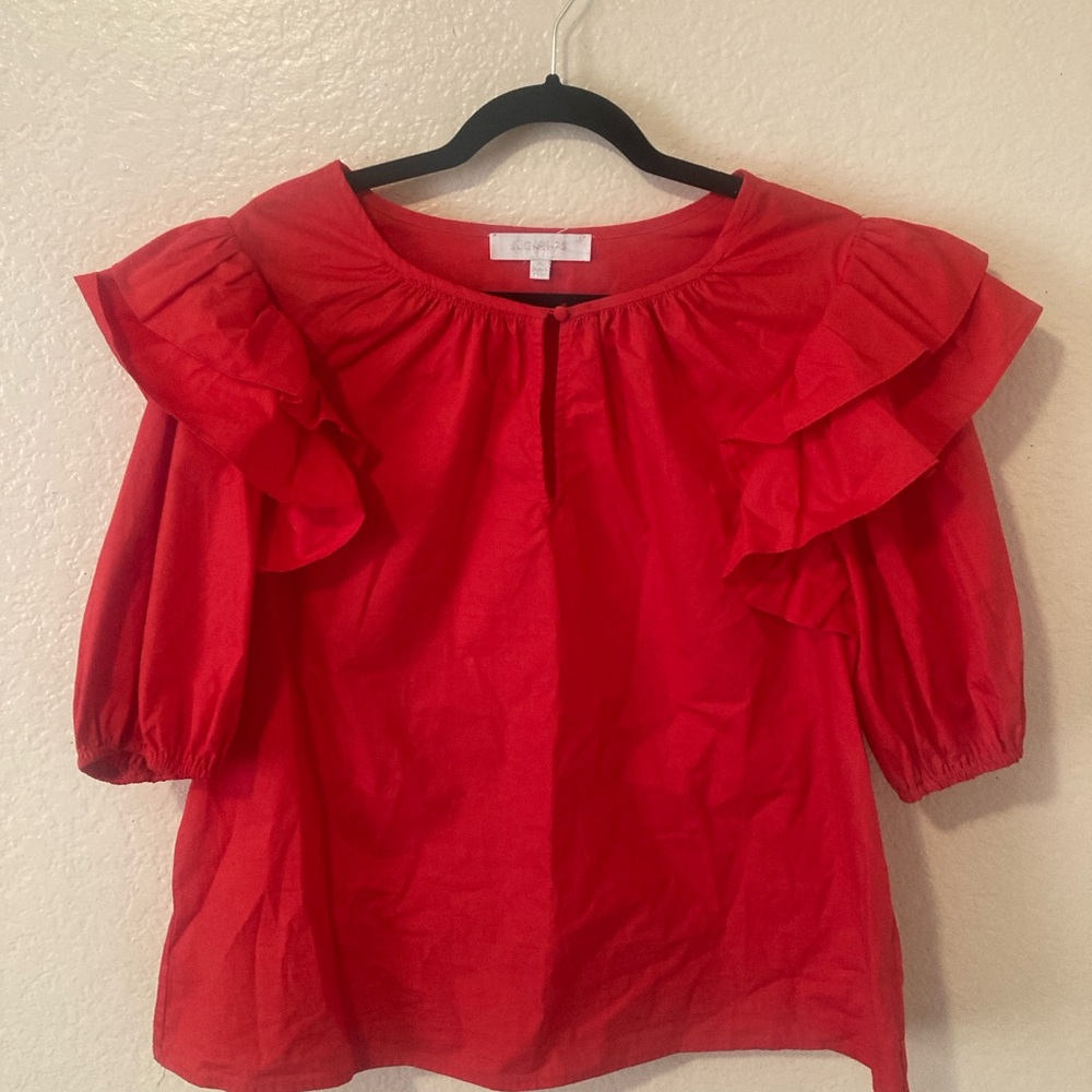 Sugarlips Red Puff Sleeve Ruffled Blouse